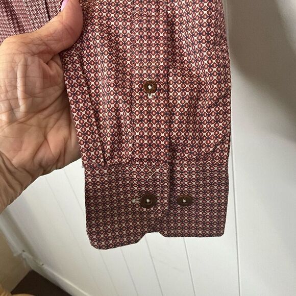 Ben Sherman Men’s Small Red Black Geometric Print Long Sleeve Button Down Shirt - Picture 6 of 13